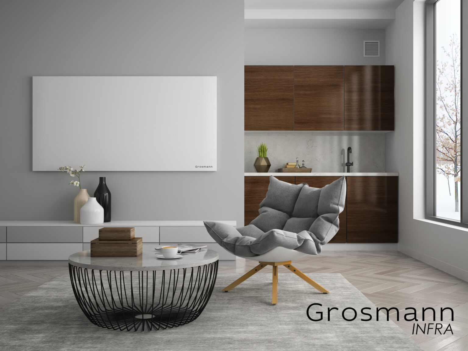 Panele na podczerwień Grosmann Infra zamontowane w salonie