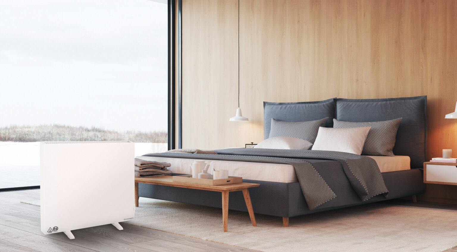 Promiennik podczerwieni zamontowany w nowoczesnym wnętrzu